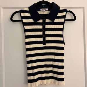 Madewell Navy and Cream Striped Polo Top